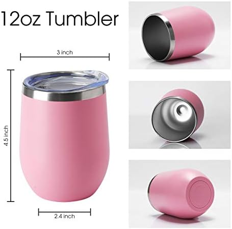 HASLE OUTFITTERS 12oz Wine Tumbler with Lid Stemless Wine Glasses Double Wall Vacuum Travel Mugs stainless steel Coffee Cup for Cold & Hot Drinks Wine Coffee Cocktails Beer 12 Pack Pink - Image 3