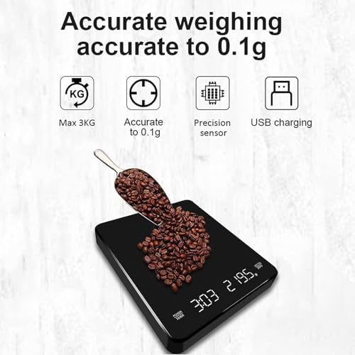 Mini Rechargeable Digital Coffee Scale with Timer, 3Kg/0.1g High Precision Sensor, Waterproof & Heat Resistant 135°C, with Silicone Mat, Ideal for Espresso, Kitchen, and Baking Lovers - Image 3