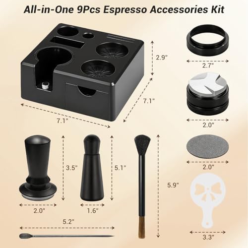 51mm Espresso Accessories Kit, Espresso Knock Box and Tamping Station, Coffee Tamper, Distributor, WDT Distribution Tool, Dosing Funnel and Puck Screen Set Fits Delonghi 51mm Portafilter - Image 2