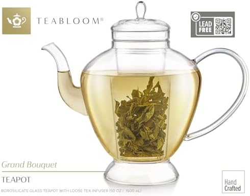 Teabloom Grand Bouquet Glass Teapot with Microdot Glass Infuser – Elegant 50oz Borosilicate Teapot for Whole Leaf & Blooming Teas – A Pure & Visual Tea Experience – Tea Purist's Choice - Image 3