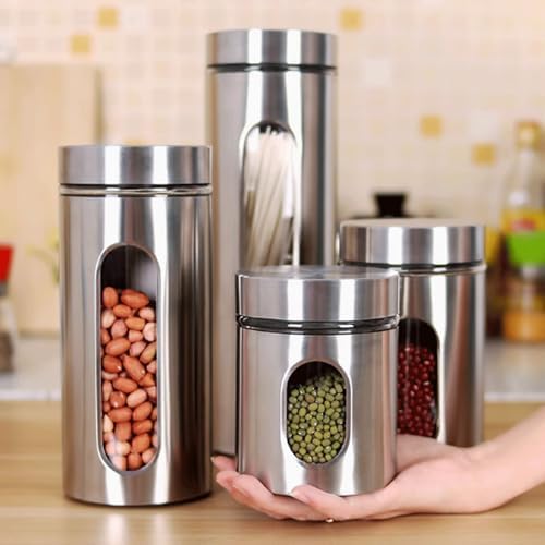 4 Pcs Sturdy Storage Tank Stainless Steel Coffee Bean Container Airtight Kitchen Storage Tank Cookie Jar Dry Goods Container Canister Sets - Image 4