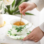 Country Roses Porcelain Tea Cup and Saucer Set with Gold Trim, Vintage Style, For Women and Tea Parties (2, Green) - Image 3