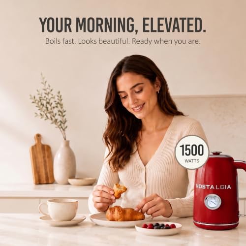 Nostalgia Retro Electric Kettle,1.7L Enamel-Coated Stainless Steel - Red - Image 5