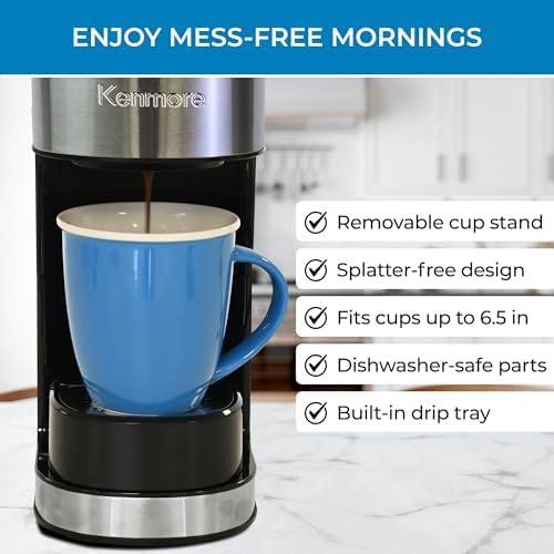 Kenmore Single Serve Coffee Maker – 6–12 Oz Brew Sizes, Compatible with Keurig K‑Cup Pods & Ground Coffee, One Cup Brewer, Travel Mug Friendly, Auto Shut‑Off, Hot & Iced Machine à café, Black - Image 4