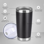 20 oz Tumbler Stainless Steel Tumblers Bulk with Lid Double Wall Insulated Coffee Tumbler Cups for Hot & Cold Drinks Powder Coated Travel Coffee Tumbler Mug Metal (Black, 6 pack) - Image 2