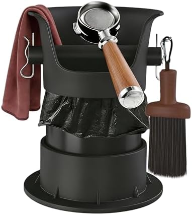 4L Espresso Knock Box, Coffee Grounds Disposal and Recycle Trash Can with Brush, Towel and 100 pcs Collecting Bags, Barista Essential Coffee Accessory for Cafe Shop Home Bars Office Work Breakroom by EffiQ-Rate