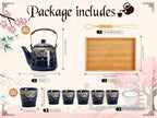 Japanese Tea Set for Adults, Japanese Teapot Set with 1 Teapot (32oz/920ml), 6 Tea cups (4.5oz/130ml), 1 Tea Tray, 1 Stainless Infuser, Kiln altered glaze Porcelain tea set (Jeweled Necklace) - Image 4