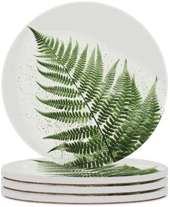 Drink Coasters with Cork Backing Ceramic Coasters Natural Plant Silhouette Fern Leaf Coaster for Drinks Non-Slip Coaste Round Absorbing Stone Coaster Set of 4PCS for Kinds of Cups Coffee Table by Unknown
