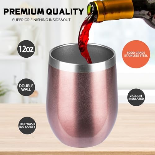 StarSpeed 12oz/12 Pack Insulated Wine Tumbler with Lid,Rose Gold - Image 3