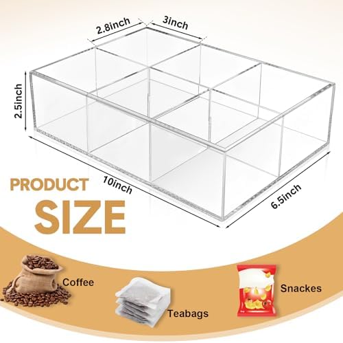 Maitys 4 Pcs Acrylic Tea Bag Organizer Clear, 6 Compartments Divided Box - Image 2