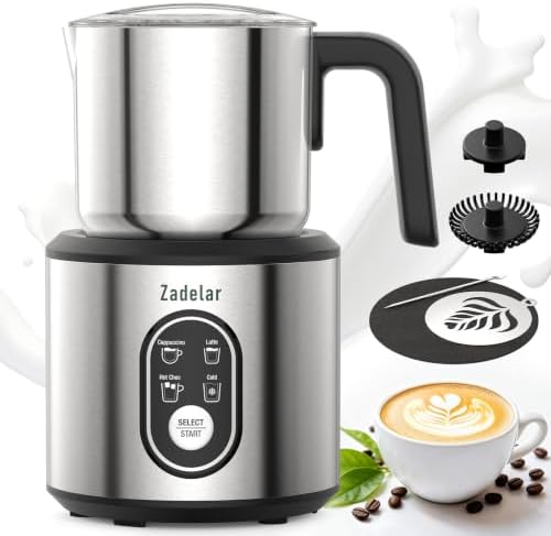 Zadelar Milk Frother and Steamer, 4-in-1 Electric Milk Frother for Hot & Cold Foam, Detachable Stainless Steel Milk Steamer and Coffee Frother for Latte, Cappuccino, Hot Chocolate, Onyx Black Mat by Zadelar
