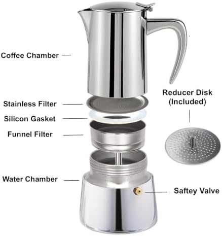 Stainless Steel Stovetop Espresso Maker with Reducer (10 Cups) - Image 4