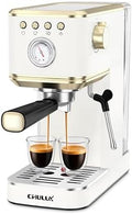 CHULUX Slim Espresso Machine with Milk Frother for Home Latte, White & Gold by CHULUX