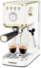 CHULUX Slim Espresso Machine with Milk Frother for Home Latte, White & Gold by CHULUX