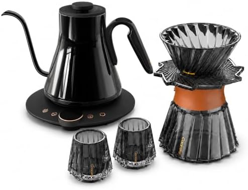 Cocinare Gooseneck Electric Kettle & Pour Over Coffee Set, ±1°F Temperature Control, 1500W 0.9L Kettle, Coffee Dripper, 550 ml / 18.6 oz Server & 2 Tasting Cups by Cocinare