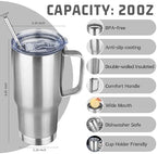 20 oz Tumbler with Handle Stainless Steel Insulated Coffee Mug Tumbler with Lid and Straw Double Wall Vacuum Insulated Coffee Mug Leak Proof Travel Mug Tumbler for Hot and Cold Drink (Silver,4pack) - Image 2