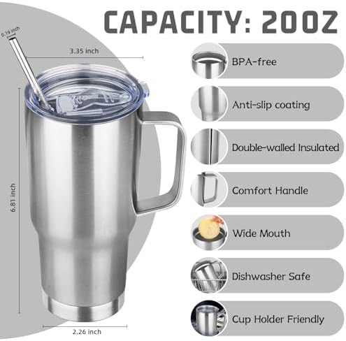 20 oz Tumbler with Handle Stainless Steel Insulated Coffee Mug Tumbler with Lid and Straw Double Wall Vacuum Insulated Coffee Mug Leak Proof Travel Mug Tumbler for Hot and Cold Drink (Silver,4pack) - Image 2