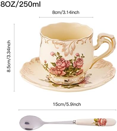 Tea Cups and Saucers Set of 4, 8 Oz (Pink Rose) - Image 3