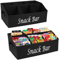 2 Pack Snack Organizer for Countertop With Handles - 6 Compartment Box Basket, Bar Station, Kitchen Cabinet Pantry Storage - Black by Xbopetda