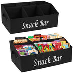 2 Pack Snack Organizer for Countertop With Handles - 6 Compartment Box Basket, Bar Station, Kitchen Cabinet Pantry Storage - Black by Xbopetda