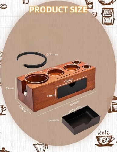 Espresso Tamping Station, Wood Knock Box Drawer Organizer Combo, Compatible with 58mm Portafilter and Tamper, for Home Baristas, Coffee Stations, and Espresso Tools Storage - Image 3
