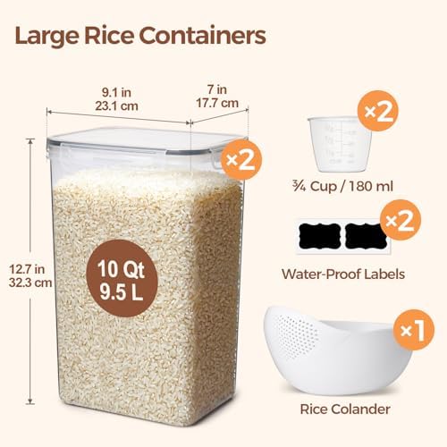 ComSaf Airtight Rice Storage Container with Lid 10Qt 2Pack, Large Capacity - Image 2