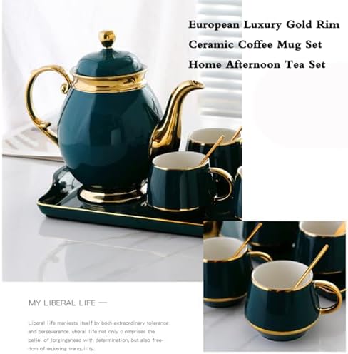 Tea Cups and Tray Set of 14 Pieces,Luxury Set with Teapot, Afternoon Tea Coffee Cups with Ceramic Tray, British Porcelain Tea Party Set for Kitchen,B - Image 4