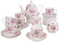Guangyang 15-PCS Porcelain Tea Cup set for Adult,Purple Fancy Floral Pattern (A set Include 1-pcs 39 oz Teapot, 1-pcs 8 oz Sugar Bowl, 1-pcs 8oz Creamer and 6-pcs 7oz Cup and 6-pcs 5.5inche saucer) by HOME