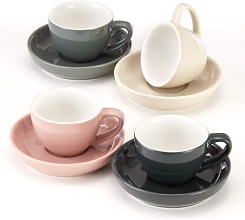 Espresso Cups and Saucers by Easy Living Goods - 3-Ounce Demitasse for Coffee, Set of 4, Assorted Colors (Modern) by WILDFLOWERTools