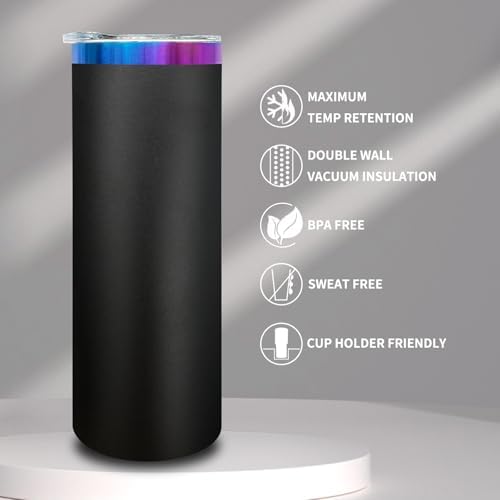 20 oz Skinny Tumblers Bulk with Lids and Straws Black,4 pack - Image 3