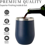 COMOOO Stainless Steel Wine Tumbler 4 Pack with Lid and Straw 12oz Double Wall Vacuum Insulated Wine GlassTumbler Cup for Hot and Cold Drinks, Coffee, Wine, Cocktails, Navy, 4 Pack - Image 3