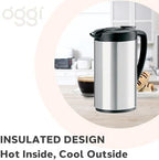 OGGI Oval Carafe Glass Liner - Stainless Steel Body, 1 Liter / 34oz Capacity - Ideal Glass Vacuum Coffee Carafe and Tea Thermos, Press Button for Easy Pouring - Stainless - Image 4