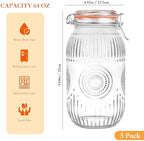 Amzcku Wide Mouth Vintage Mason Jars with Airtight Lid 64oz 2 Quart, Canister Quart Jars for Kitchen Storage - for Coffee, Sugar, Beans 3 Pack - Image 2
