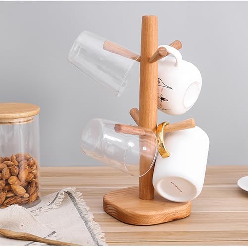 Dxcaicc Coffee Cup Holder for Countertop, Coffee Mug Tree with 6 Hooks, Mug Rack, Wooden Coffee Cup Holder Stand for Kitchen Decor,1 Piece - Image 6