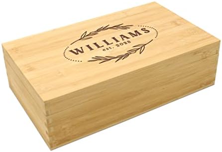 Personalized Tea Box, Bamboo Organizer, Family Leaf Oval by Hampton+Studios
