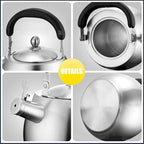 304 Stainless Steel Whistling Tea Kettle with Ergonomic Bakelite Handle Tea Pot Suitable for All Stovetop Kettle Teapot Silver - Image 7