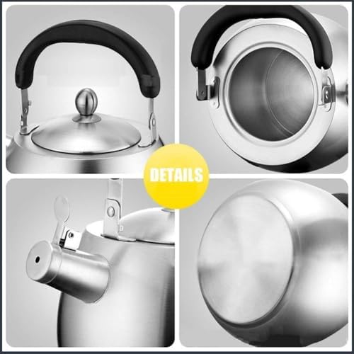 304 Stainless Steel Whistling Tea Kettle with Ergonomic Bakelite Handle Tea Pot Suitable for All Stovetop Kettle Teapot Silver - Image 6