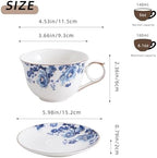 Ceramic Flora Cups with Saucers，5oz Espresso Cups for Latte Coffee Cafe, Specialty Coffee Drinks, Cappuccino and Tea (Blue Flower) - Image 2