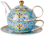 KAMMAK Tea for One Set, Ceramic Teapot, Bone China Tea Set, Cup and Saucer by KAMMAK