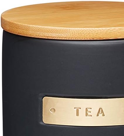 MasterClass Stoneware and Brass-Effect Tea Caddy with Airtight Bamboo Lid, 1 L (1.75 pt) – Black - Image 3