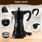 6 Cup Electric Espresso Coffee Maker 300ml Aluminum,Black - Image 4