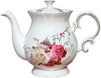 European Style Ceramic Flower Teapot Coffee Pot Water Pot Porcelain Gift Large 5.5 Cups (1, Rose) by Jomop