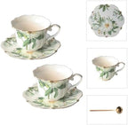 Vintage Floral Porcelain Tea Cup and Saucer Set with Spoon, Gold Trim, 6.4 oz – Set of 2, Green – Tea & Espresso & Coffee Cups (2, White Camellia) by Unknown