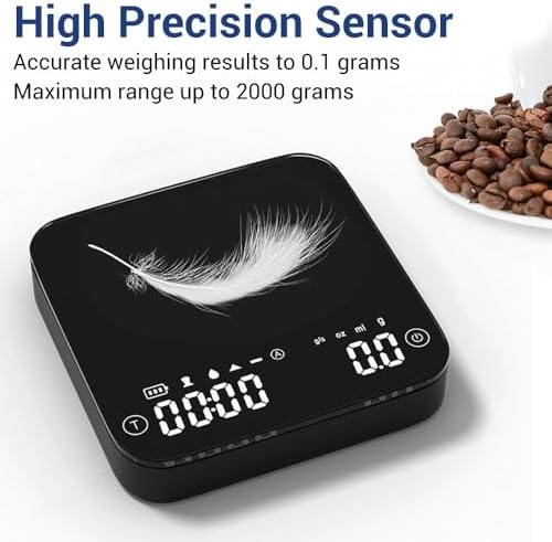 Coffee Scale with Timer,2kg/0.1g Accurate Mini Digital Kitchen Scale Scales Gram & Ounce & Milliliter Scale LED Display Touch Button for Espresso and Pour-Over - Image 2