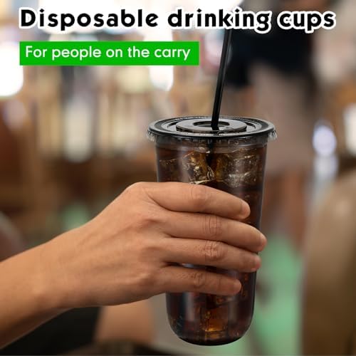 Ziliny 50 Sets 20 oz Black Plastic Iced Coffee Cups with Lids and Straws - Image 5