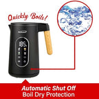 Brentwood 1100W 1.7L Cordless Cool Touch Digital Kettle with Stainless Steel Interior, Temperature Control with 4 Presets, 360° Base, Auto Shut-Off, Keep Warm, & Boil Dry Protection (Black, 1.7L) - Image 7