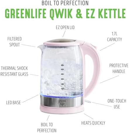 GreenLife 1.7 Liter Electric Glass Kettle, Pink - Image 3