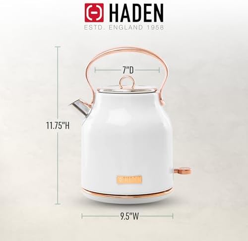 Haden Heritage 1.7 Liter Stainless Steel Electric Kettle, Hot Water Kettle with 360-Degree Base and Auto Shutoff, Ivory & Copper - Image 4