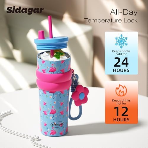SDGA+ 24 oz Stainless Steel Tumbler with Lid and Straw, Insulated Water Bottle Leak Proof for Hot and Cold, Portable Travel Coffee Mug, Reusable Coffee Cup for Women, Flamingo Pink - Image 5