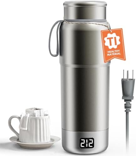 Pure Titanium Travel Kettle, 380ML Portable Electric Kettle, 12 Temp Presets, Dual Voltage 100-240V, Temp Control, Fast Boil, BPA-Free, Leak-Proof for Tea, Coffee, Baby Formula, Office & Hotel by LUNOWAHAUS